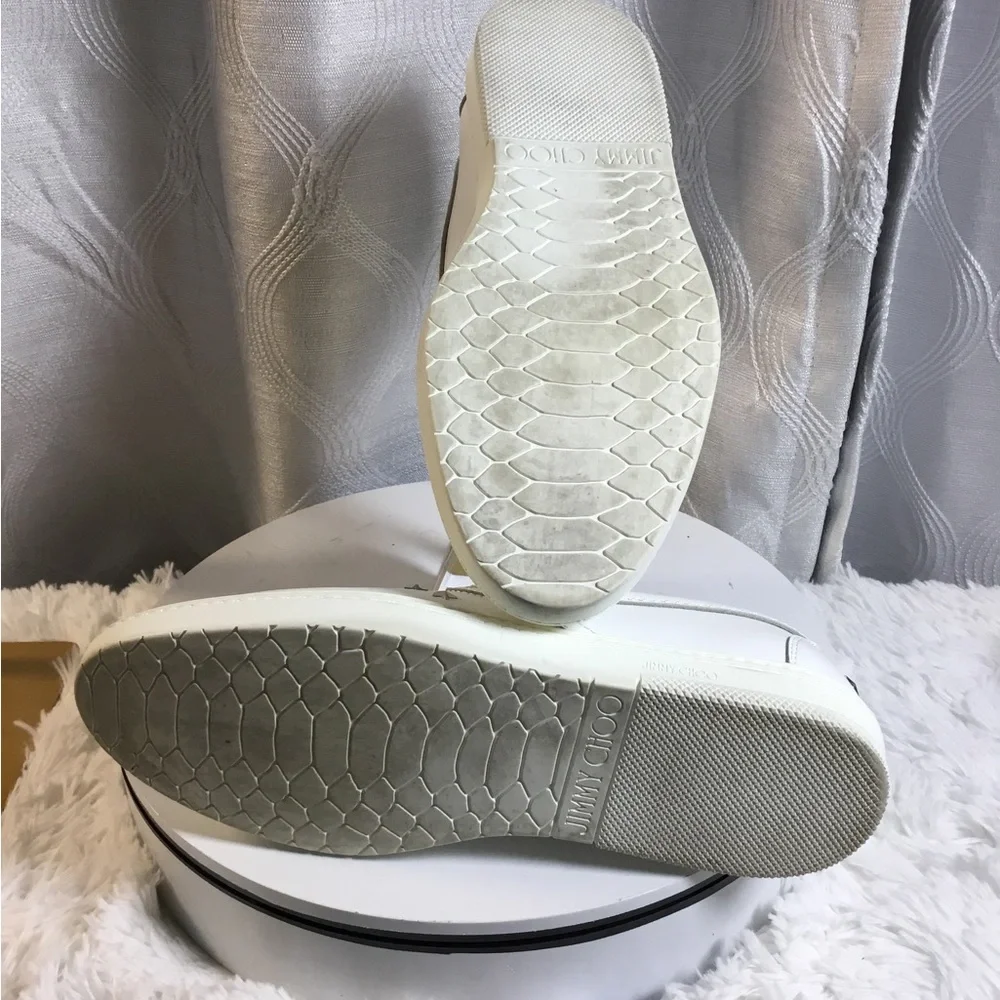 Jimmy Choo White Slip-On Sneakers with Star Studs
